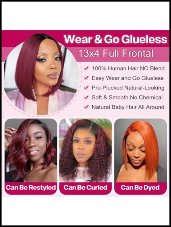 HD Lace Front Bob Wig Human Hair Straight Pre Plucked Glueless Side Part 180% main image 3